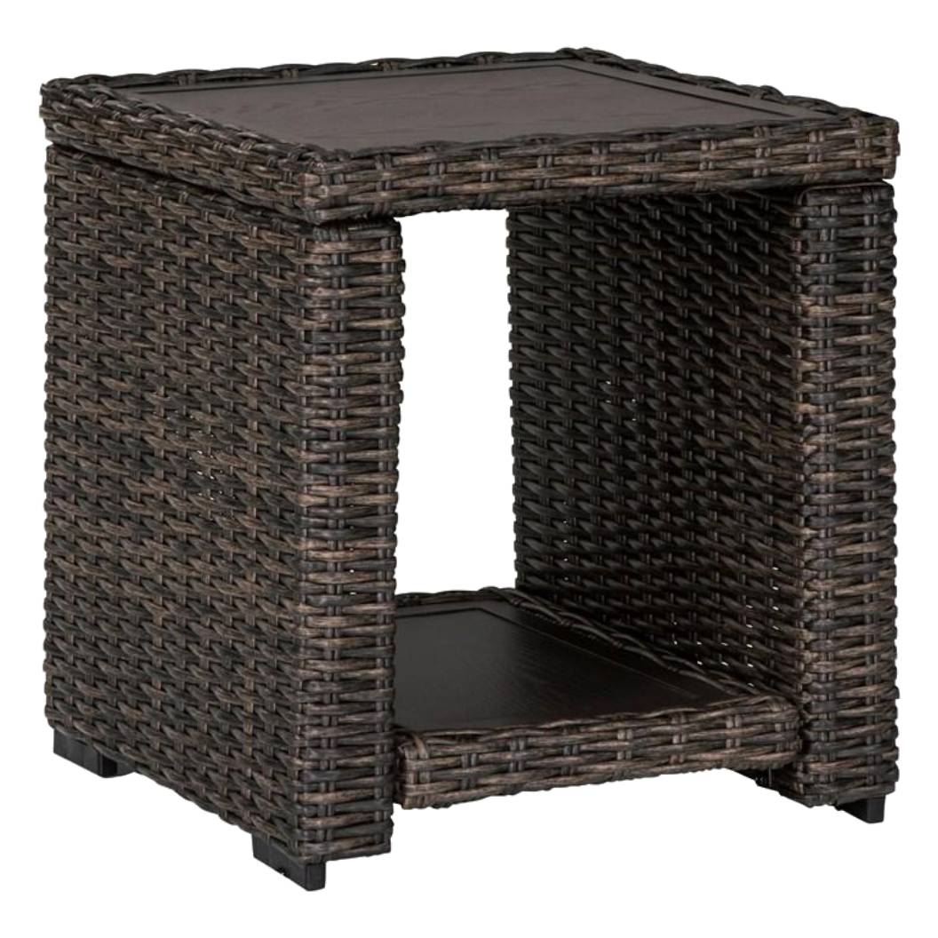 Table d'appoint extérieure en résine tressée brune - Grasson Lane