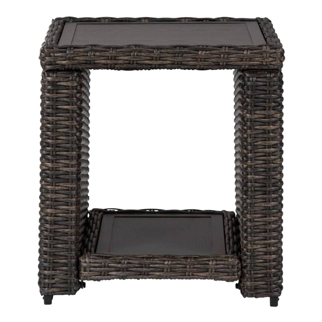 Table d'appoint extérieure en résine tressée brune - Grasson Lane