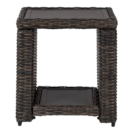 Table d'appoint extérieure en résine tressée brune - Grasson Lane