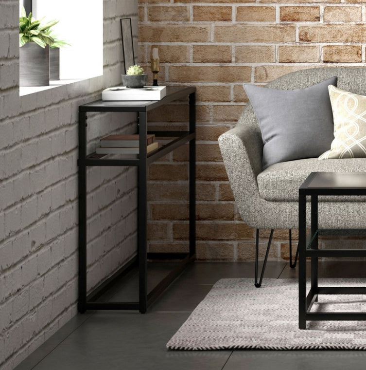 Table console en bois d'ingénierie et métal noir mat - Quinn