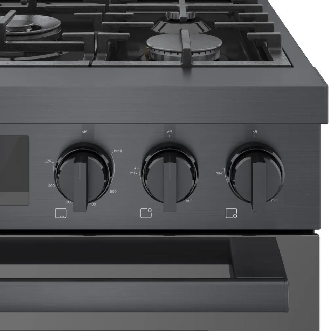 Cuisinière au gaz 30 po, 3,7 pi³ Inox noir - Série 800 avec 5 brûleurs