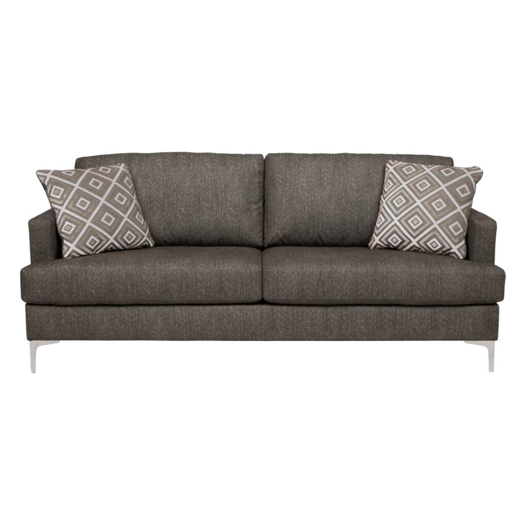 Sofa condo en tissu brun grisâtre avec coussins - Arcola
