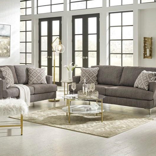 Sofa condo en tissu brun grisâtre avec coussins - Arcola