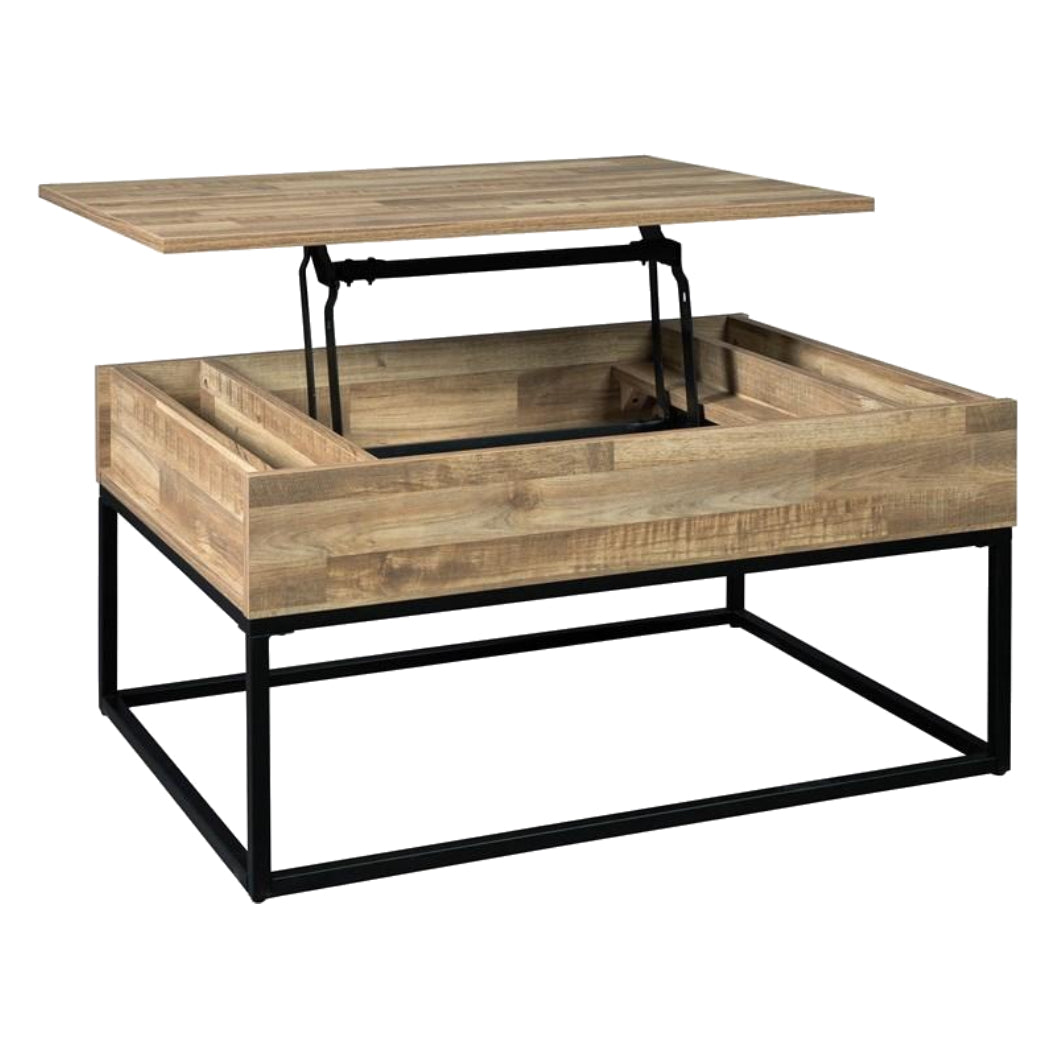 Table basse en bois naturel reproduit avec plateau relevable - Gerdanet