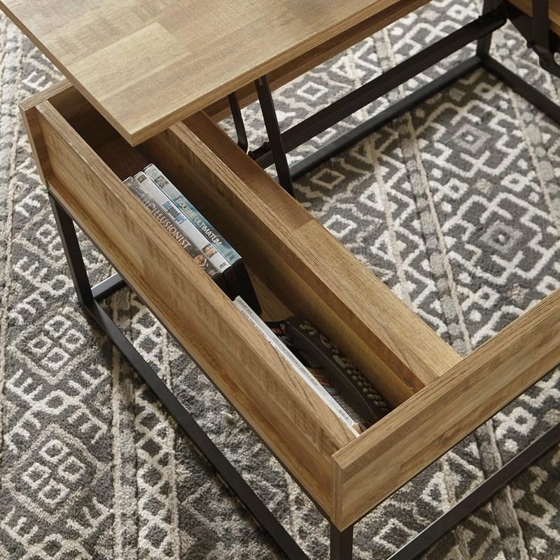 Table basse en bois naturel reproduit avec plateau relevable - Gerdanet