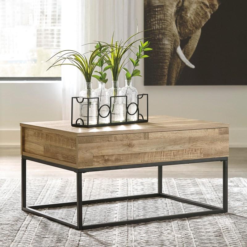 Table basse en bois naturel reproduit avec plateau relevable - Gerdanet