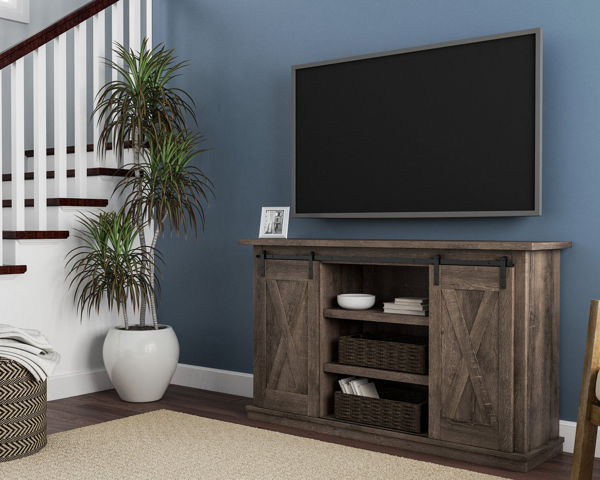 Meuble de télévision en bois d'ingénierie gris à 2 portes - Arlenbry