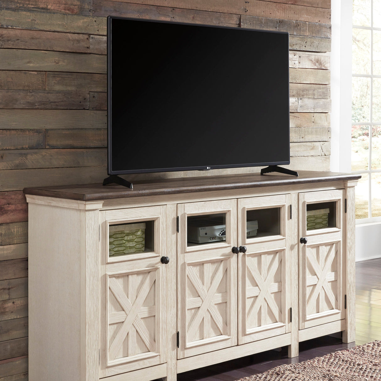 Meuble de télévision en bois et placage bicolore à 4 portes - Bolanburg