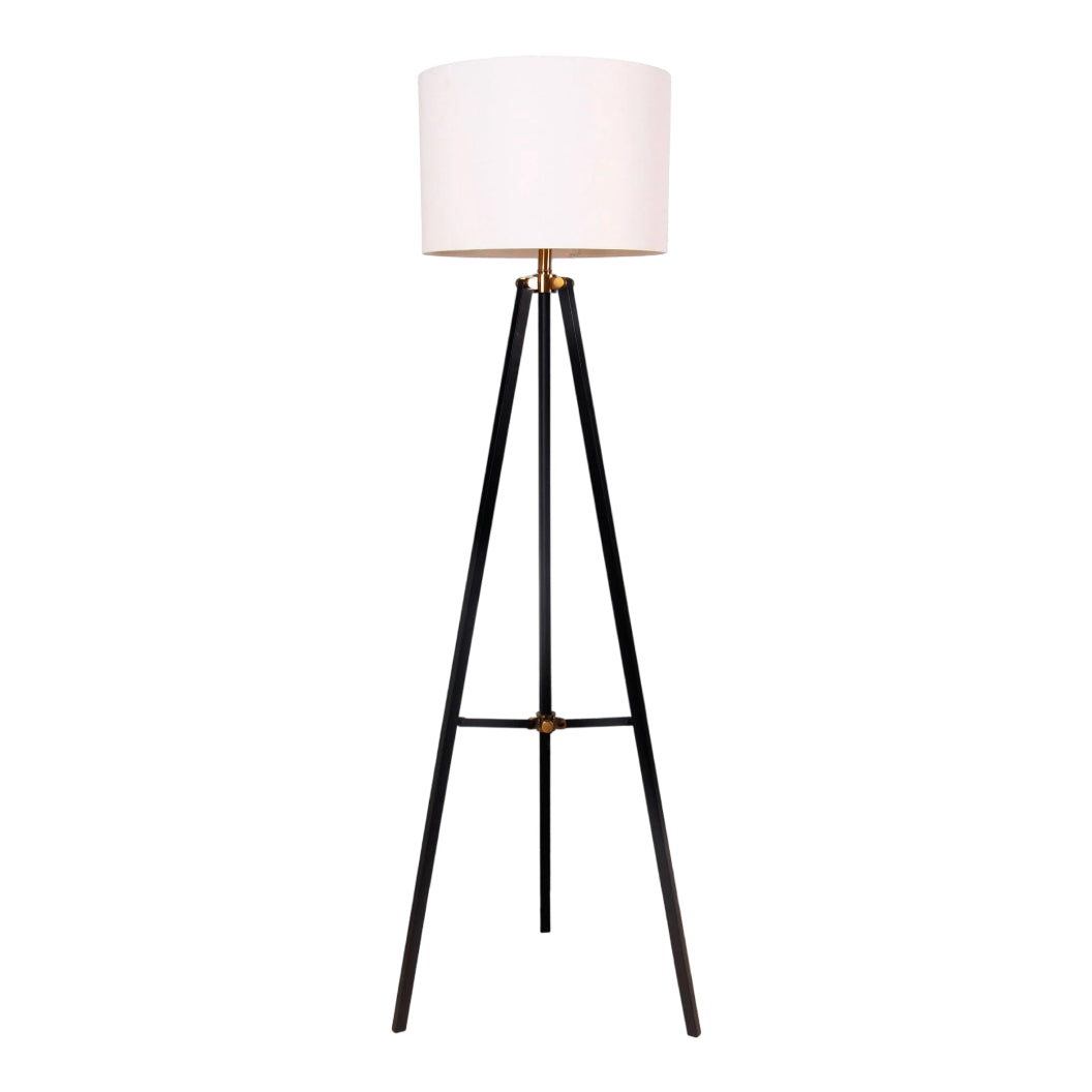 Lampe sur pied trépied en métal noir et accents en laiton 65 po. - Taylor