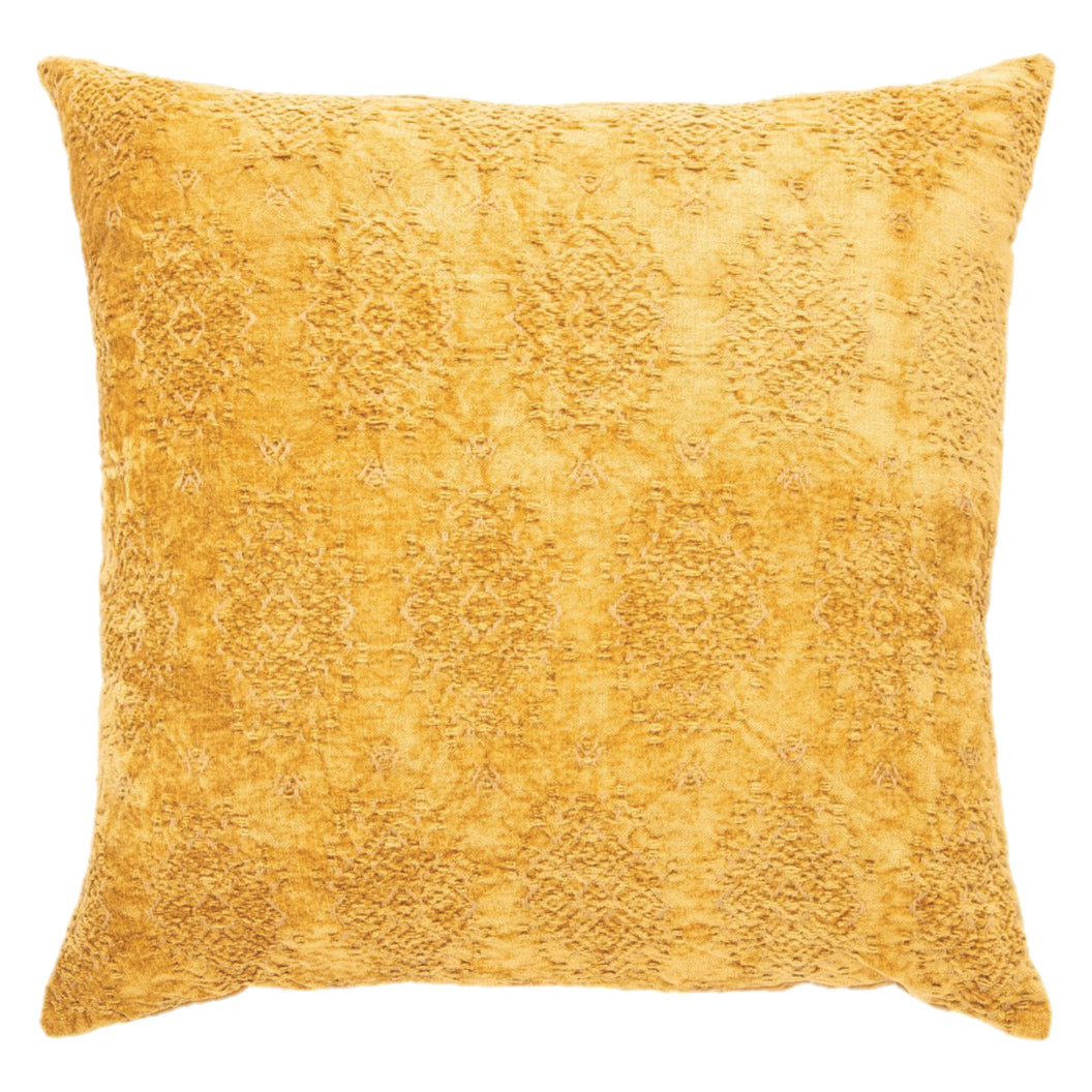 Coussin 25 x 25 po en velours jaune moutarde - Toro
