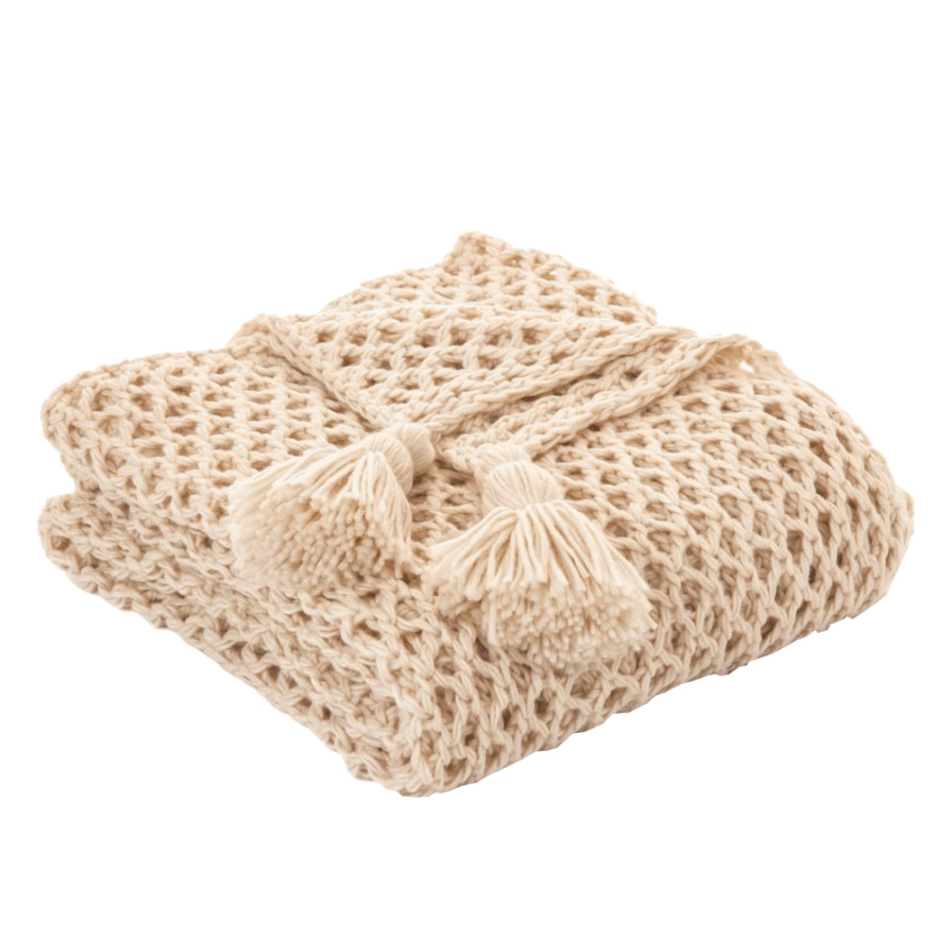 Jeté 50 x 60 po en tissu tricoté beige - Shiva