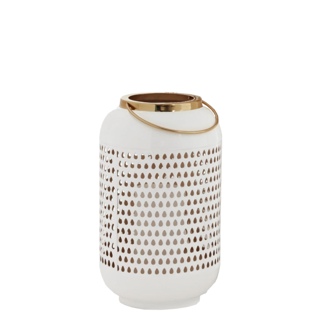 Lanterne en émail blanc et or avec perforations décoratives - Hvar
