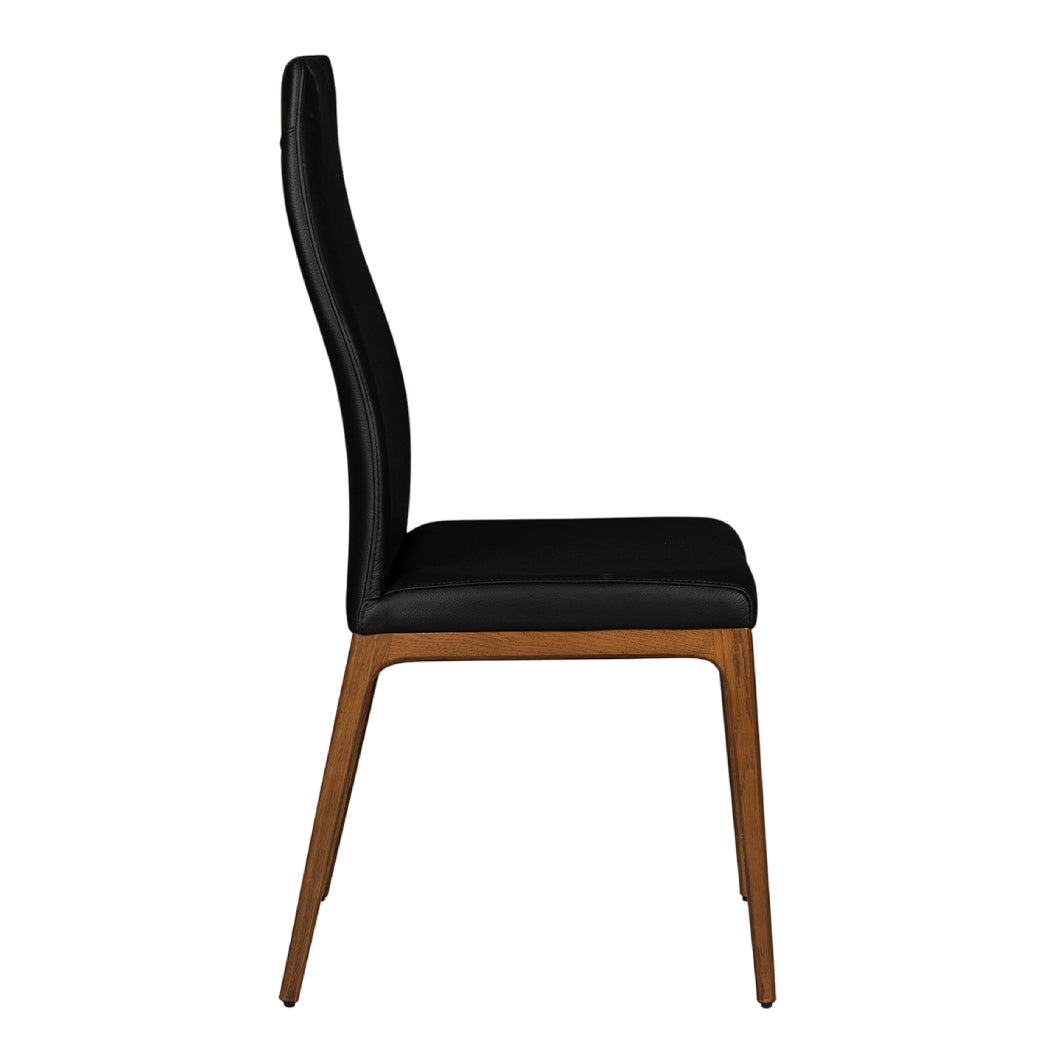 Chaise de salle à manger rembourrée en cuir et bois de chêne teinte noyer - Amy