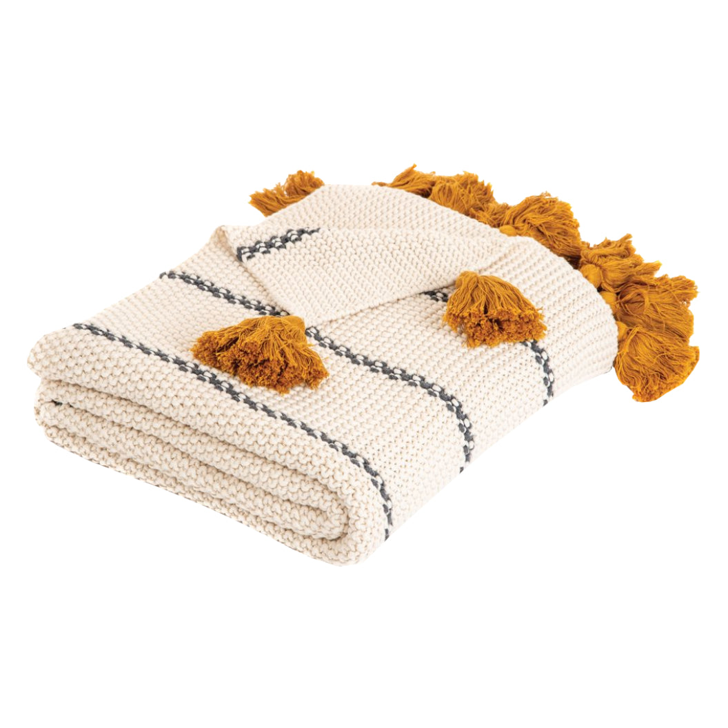 Jeté 50 x 60 po en tissu crème à rayures - Motmot