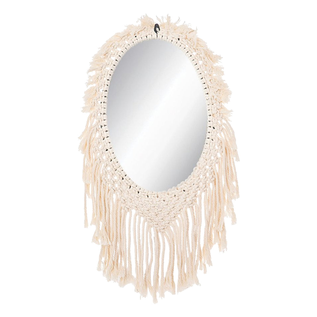 Miroir avec une bordure en macramé crème - Zouk