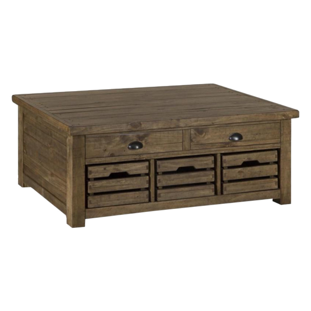 Table basse en bois de pin brun antique avec plateau relevable - Stratton