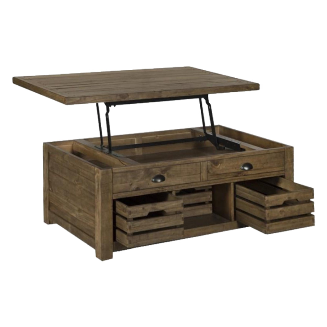 Table basse en bois de pin brun antique avec plateau relevable - Stratton