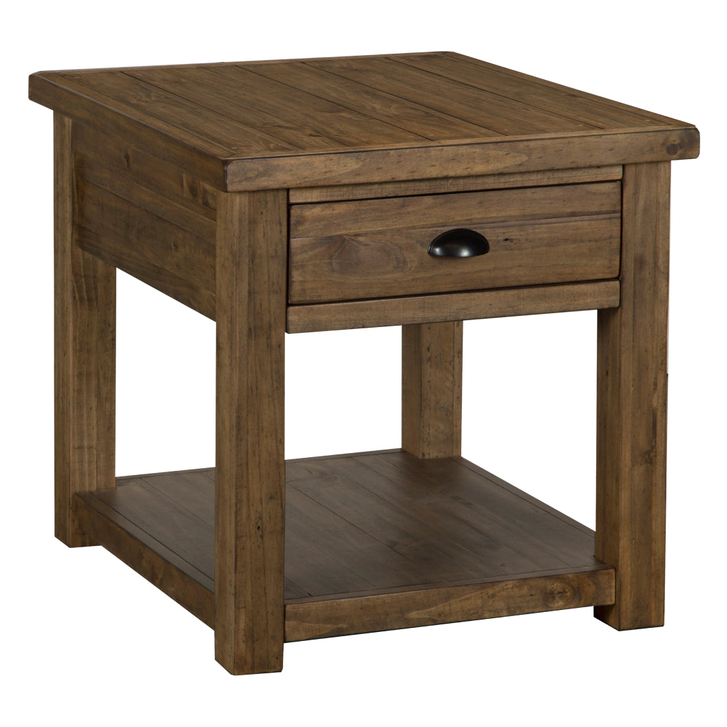 Table de bout en bois de pin brun antique avec 1 tiroir - Stratton