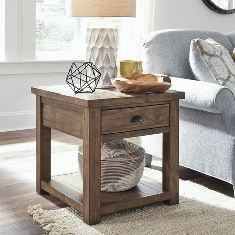 Table de bout en bois de pin brun antique avec 1 tiroir - Stratton