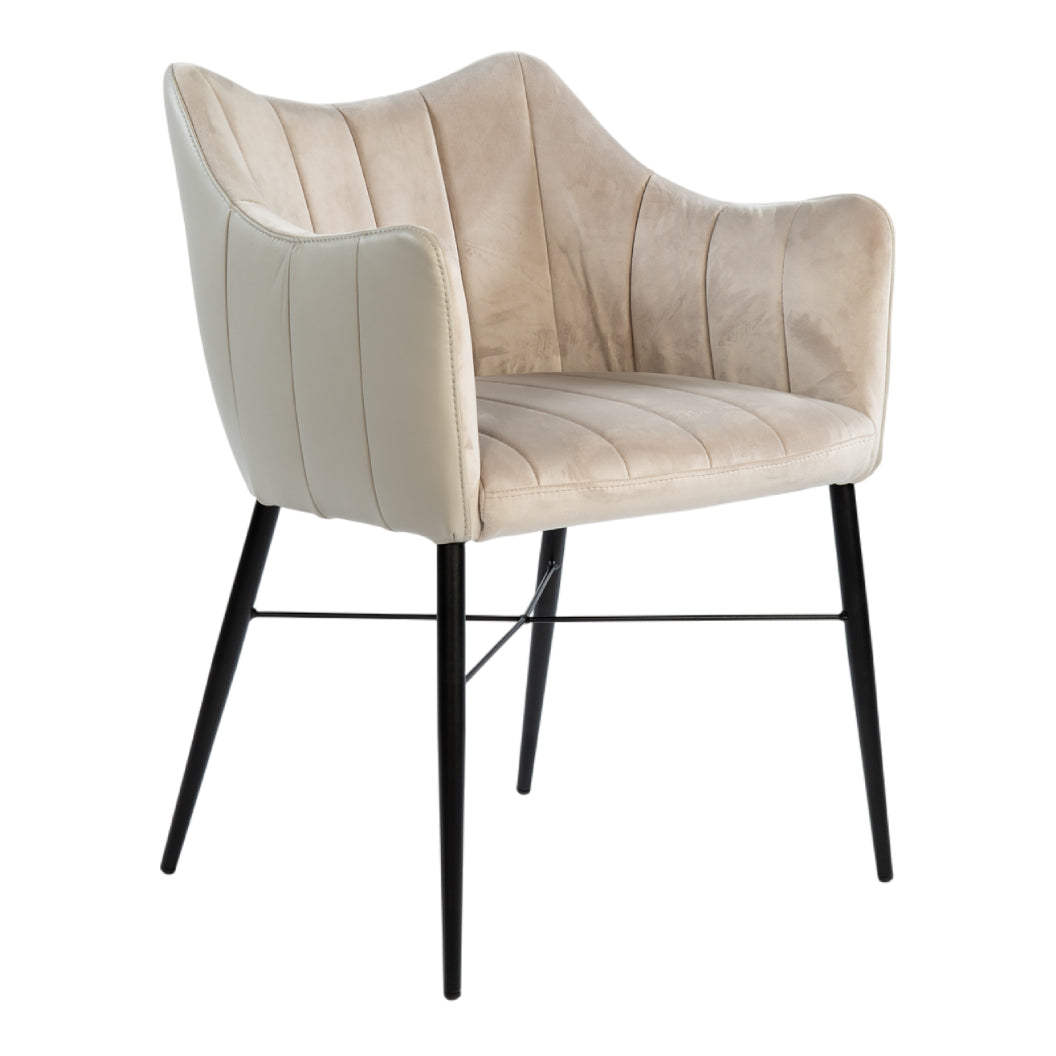 Chaise de salle à manger rembourrée en cuir et velours gris pâle - Fabiana