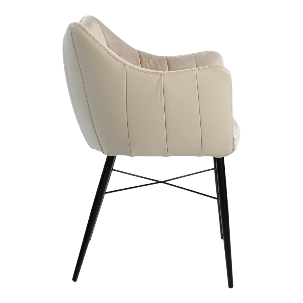 Chaise de salle à manger rembourrée en cuir et velours gris pâle - Fabiana