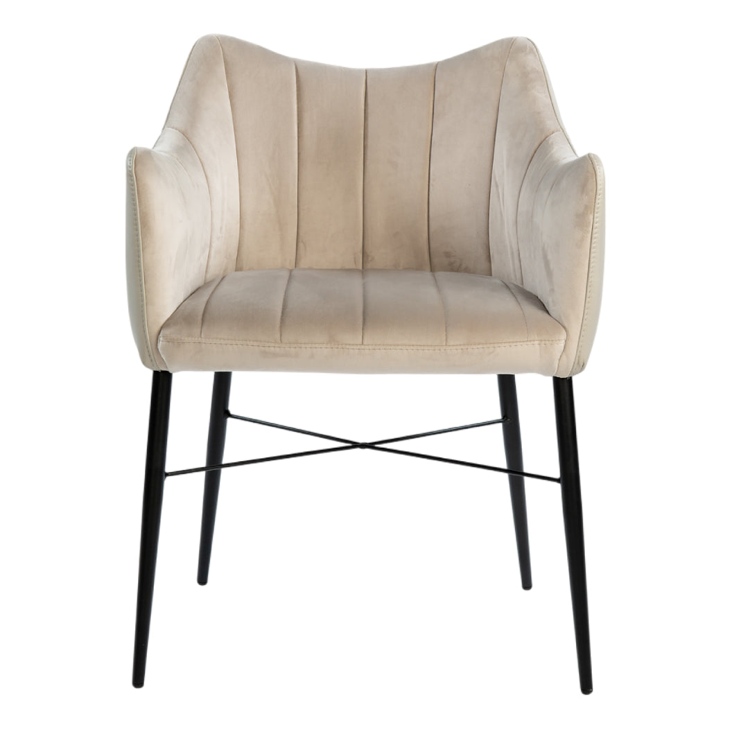 Chaise de salle à manger rembourrée en cuir et velours gris pâle - Fabiana