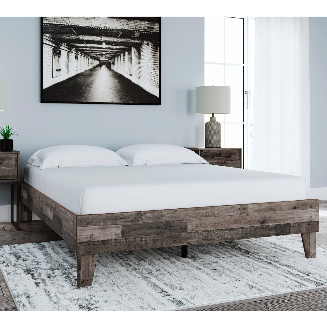 Base de lit plateforme en bois/MDF multi gris à profil bas Grand lit - Neilsville