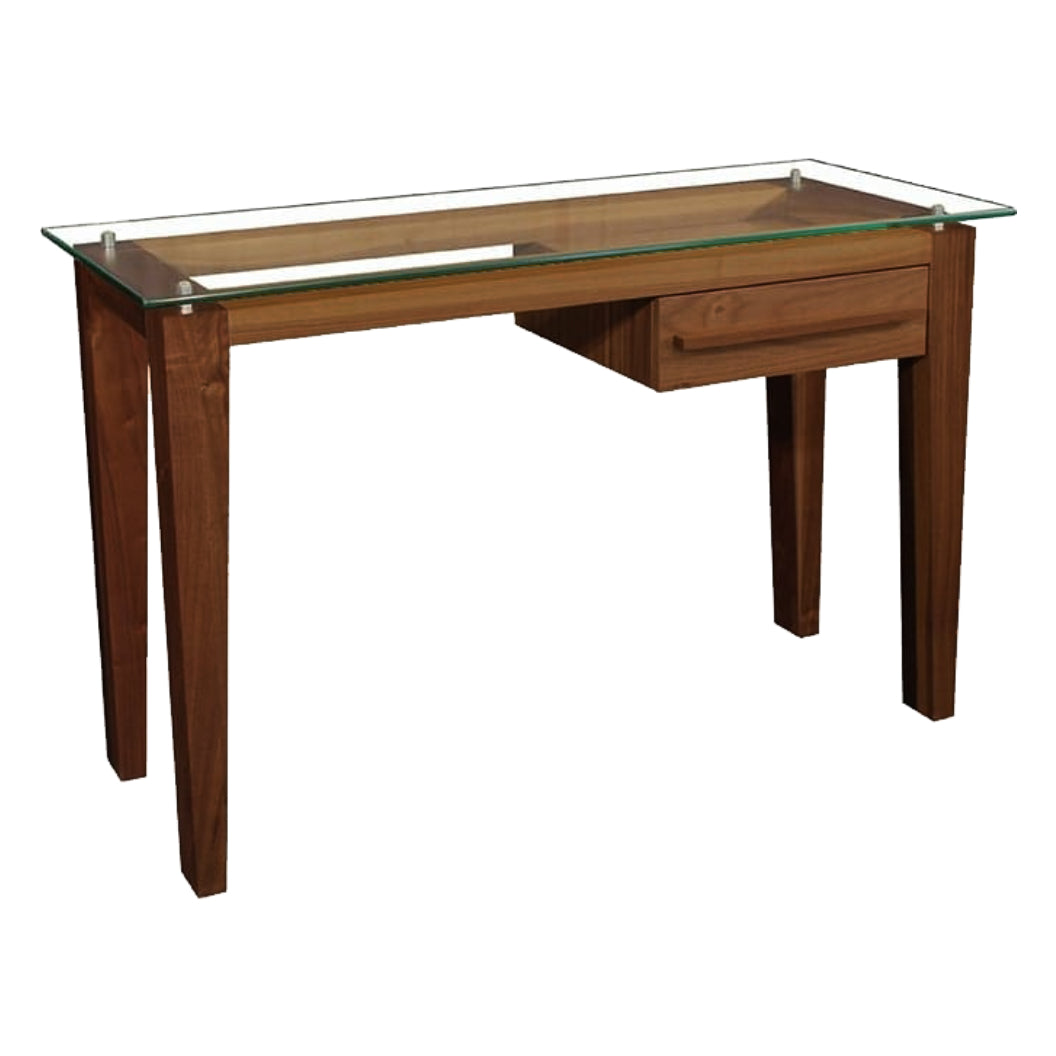 Bureau de travail en verre et bois de noyer fumé avec 1 tiroir - Teo