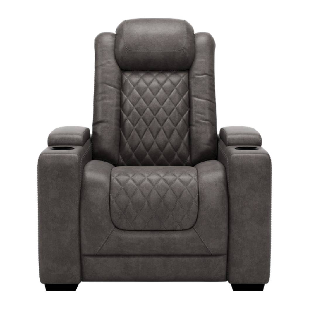 Fauteuil motorisé aspect cuir gris avec rangement - Hyllmont