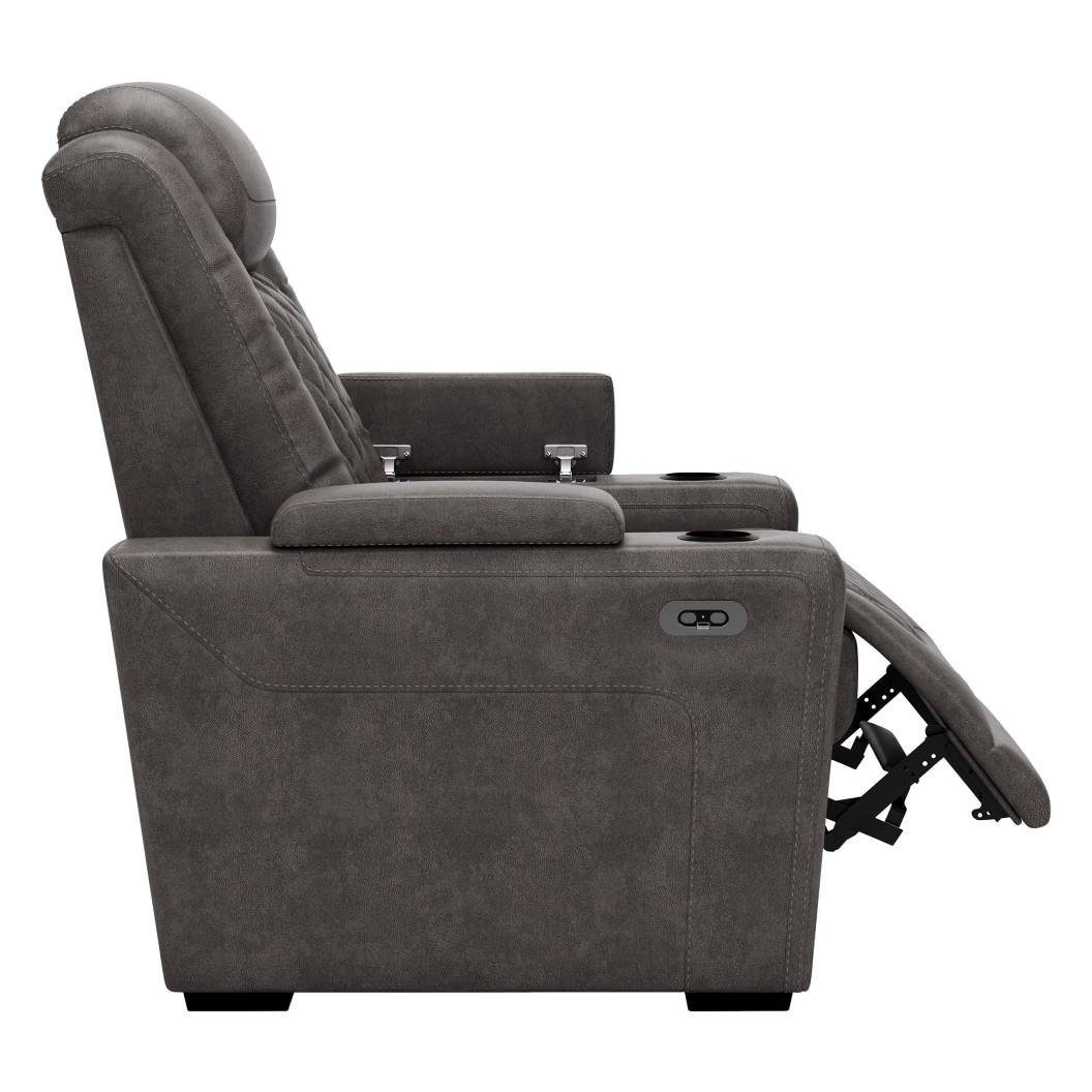 Fauteuil motorisé aspect cuir gris avec rangement - Hyllmont