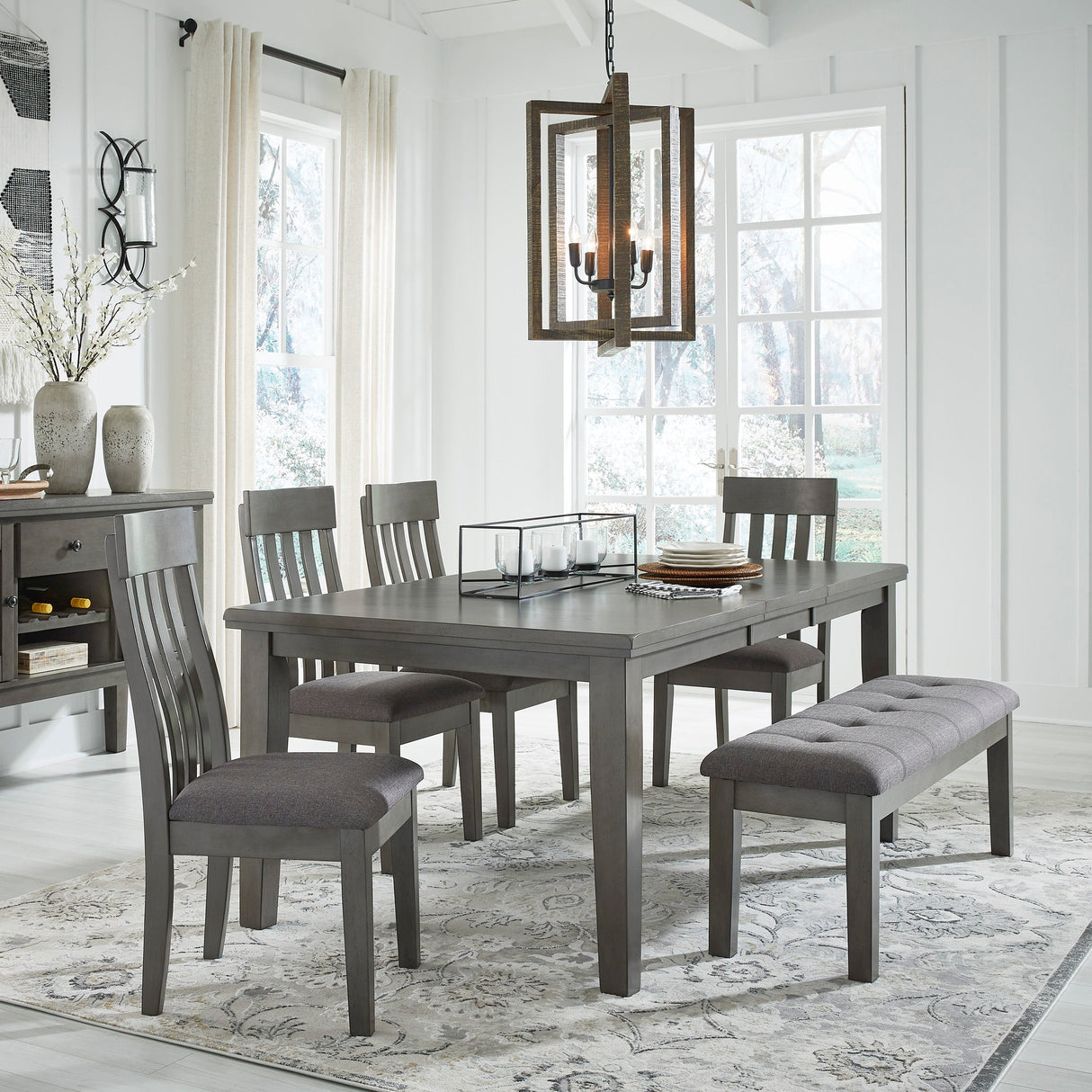 Ensemble de 2 chaises de salle à manger en bois avec assise rembourrée en tissu gris - Hallanden