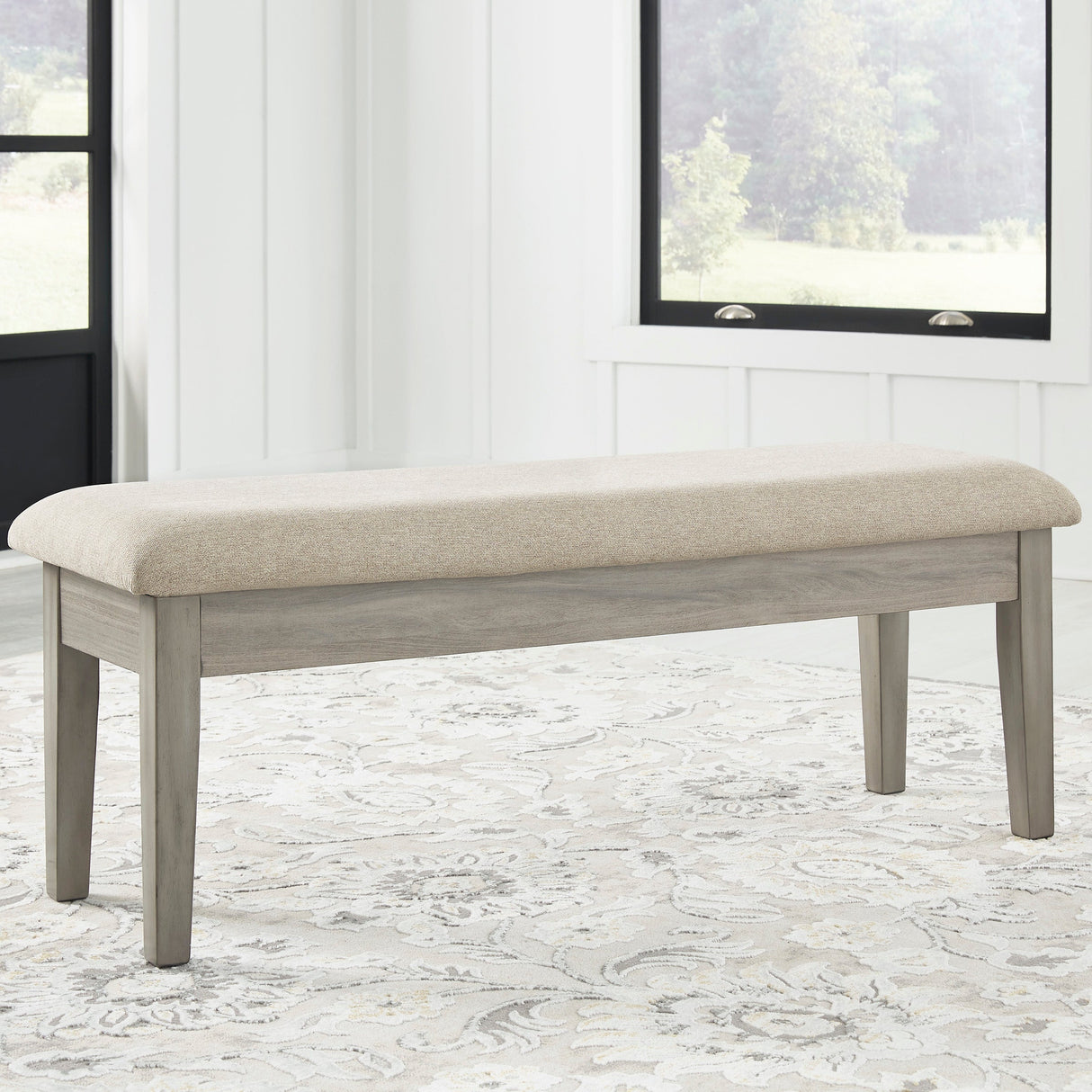 Banc de salle à manger rembourré en tissu beige avec rangement - Parellen