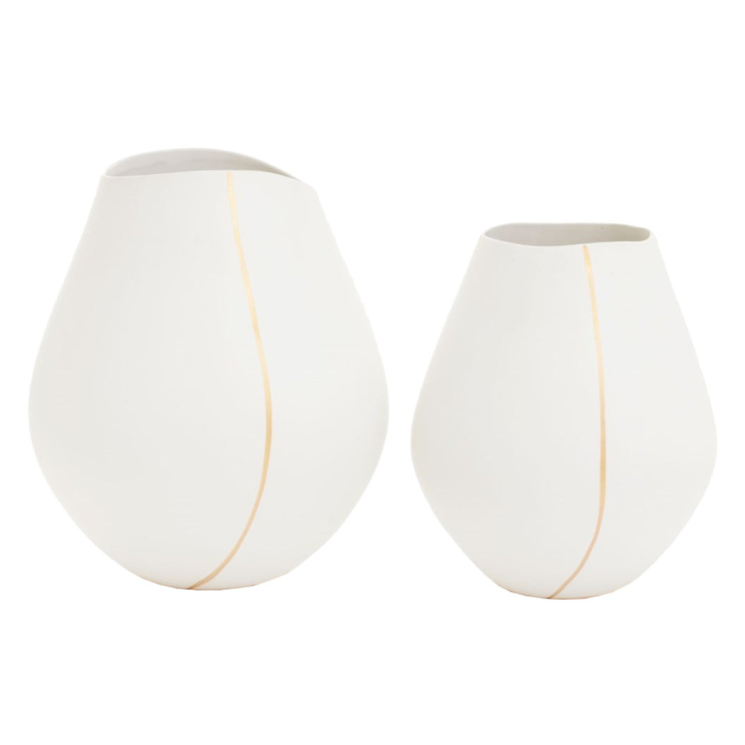Vase en céramique blanche avec une ligne dorée - Merrill