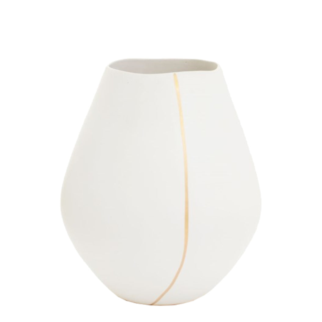 Vase en céramique blanche avec une ligne dorée - Merrill