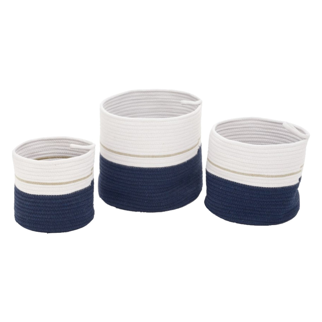 Ensemble de 3 paniers en coton blanc et bleu marine - Alcacer