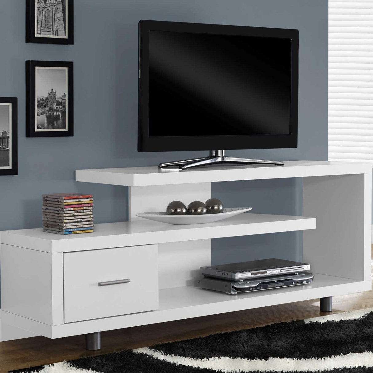 Meuble de télévision en stratifié et métal à 1 tiroir - I 2572-2573-2575