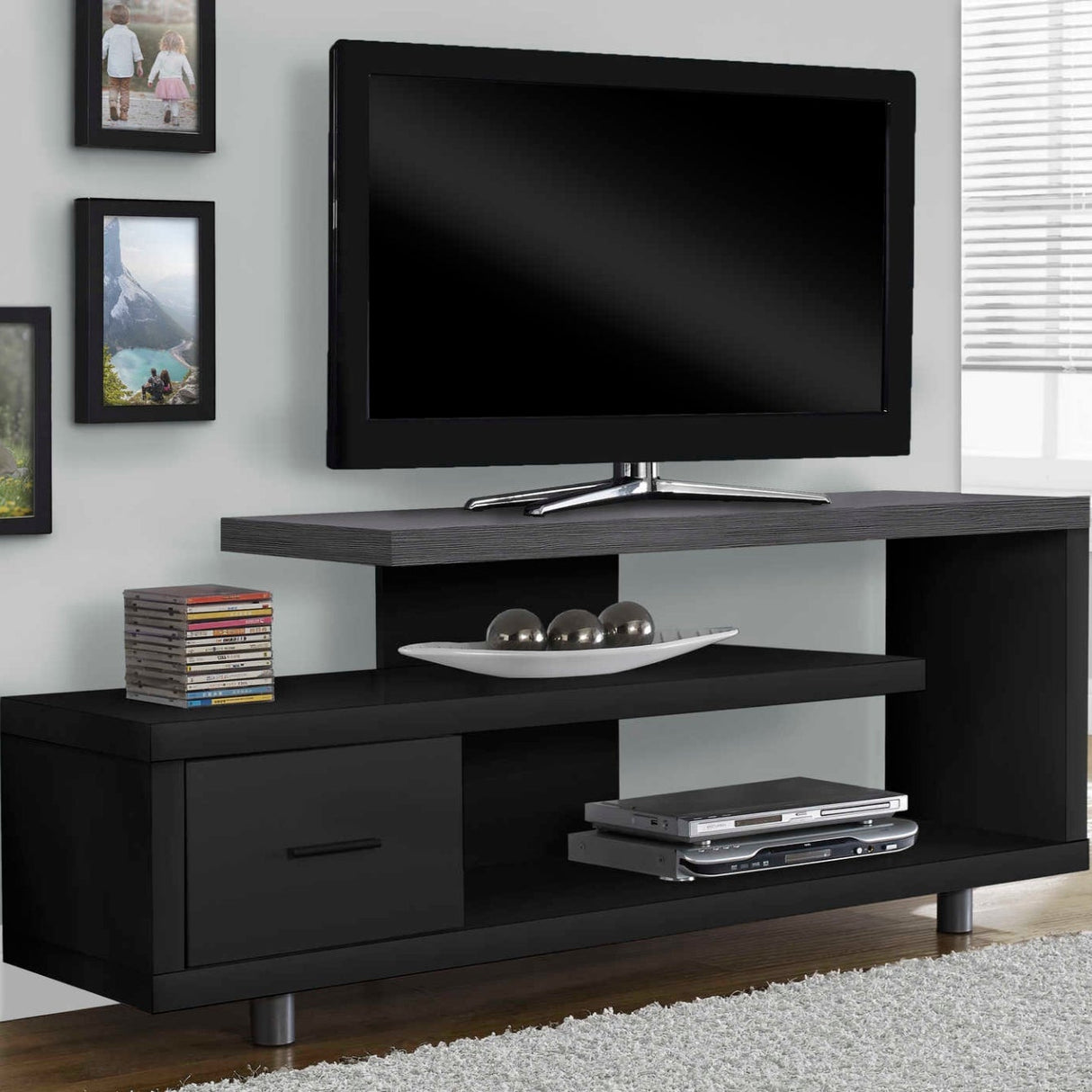 Meuble de télévision en stratifié et métal à 1 tiroir - I 2572-2573-2575