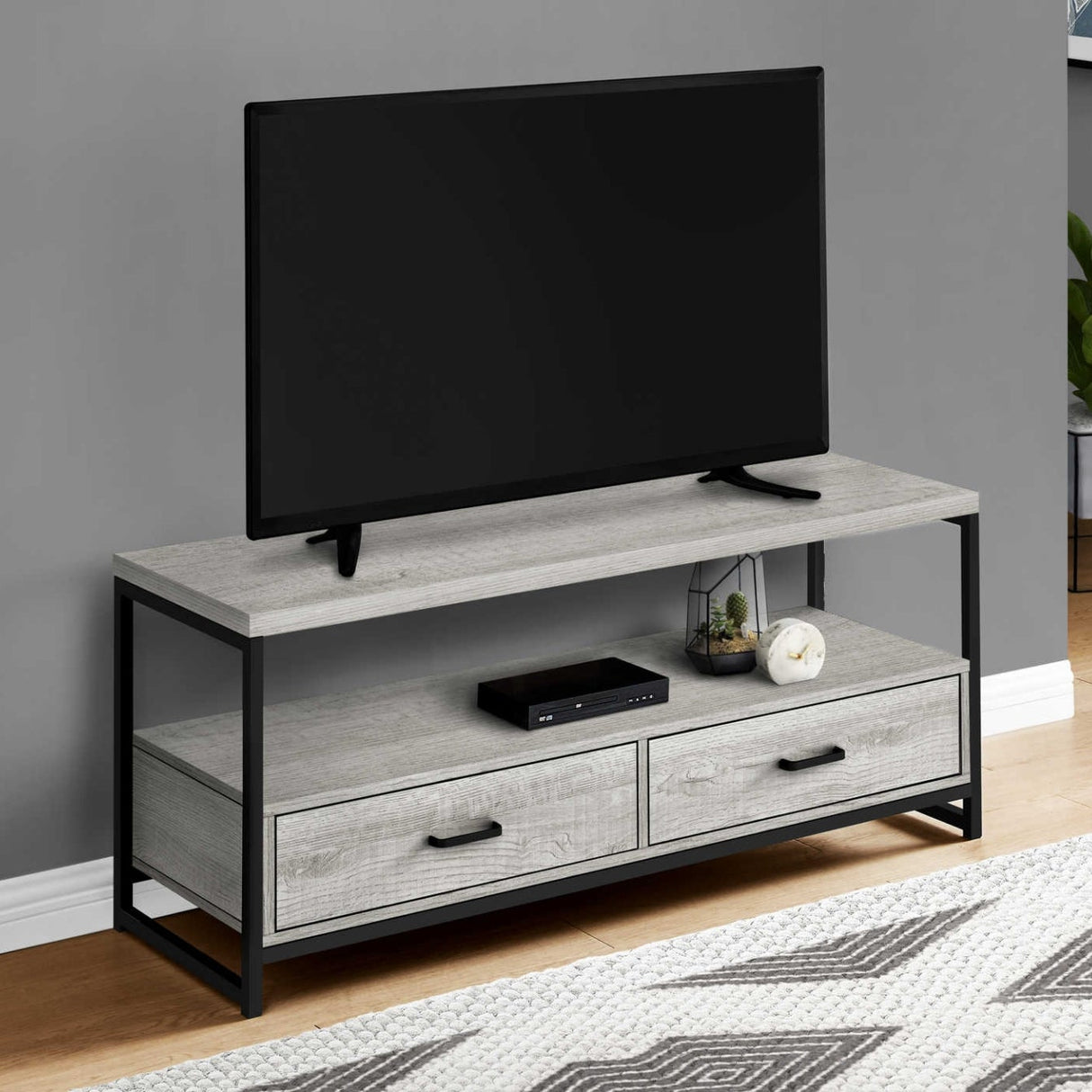 Meuble de télévision en stratifié et métal noir à 2 tiroirs - I 2870-2871-2872