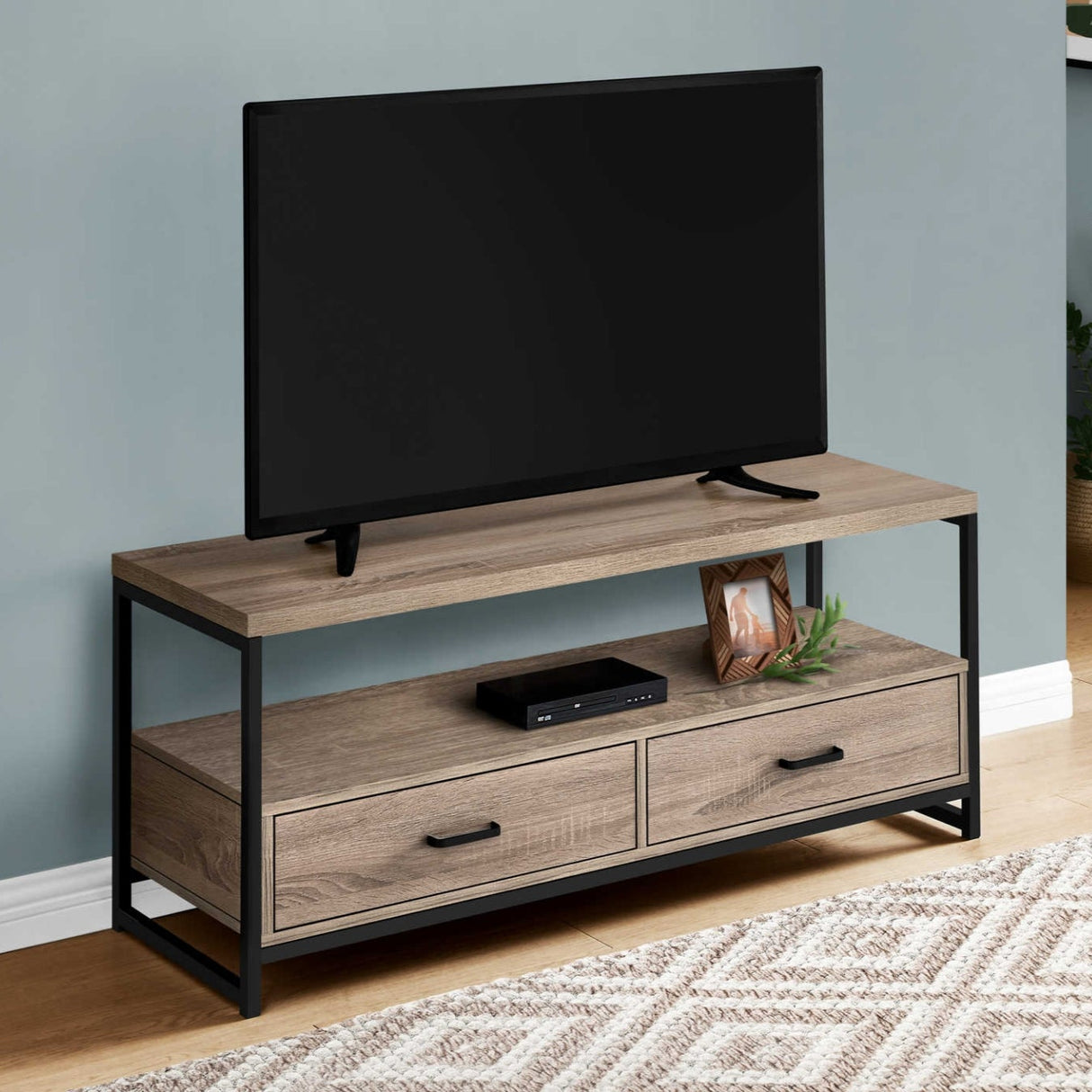 Meuble de télévision en stratifié et métal noir à 2 tiroirs - I 2870-2871-2872