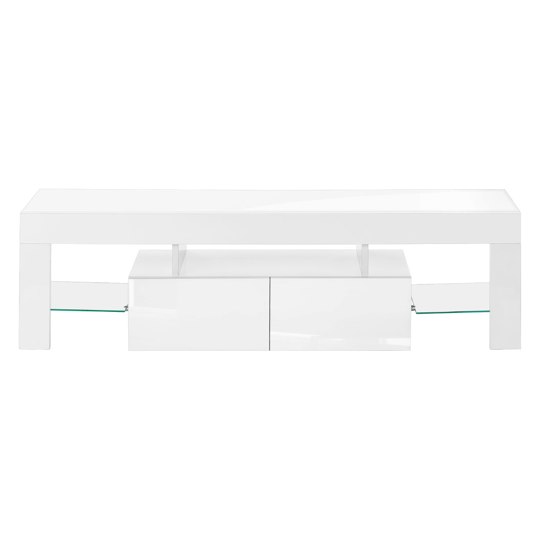 Meuble de télévision en bois et placage blanc lustré à 2 tiroirs - I 3548