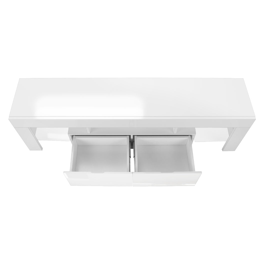 Meuble de télévision en bois et placage blanc lustré à 2 tiroirs - I 3548