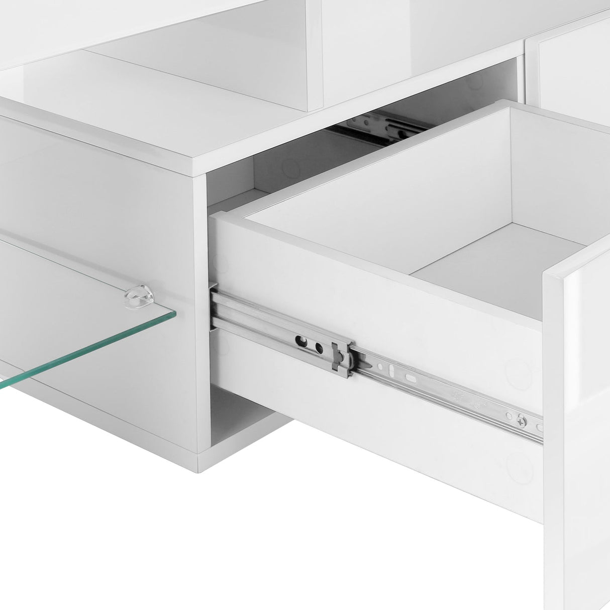 Meuble de télévision en bois et placage blanc lustré à 2 tiroirs - I 3548
