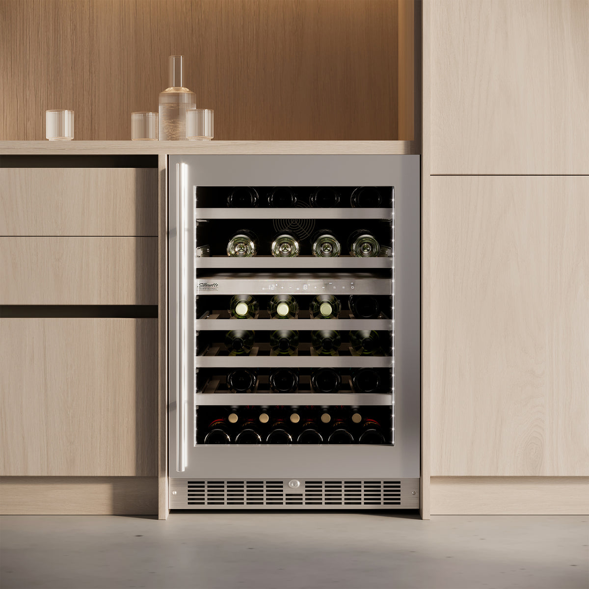 Refroidisseur à vin encastrable 24 po, 51 bouteilles Inox à 2 zones avec Technologie Low-E Argon - Sonoma