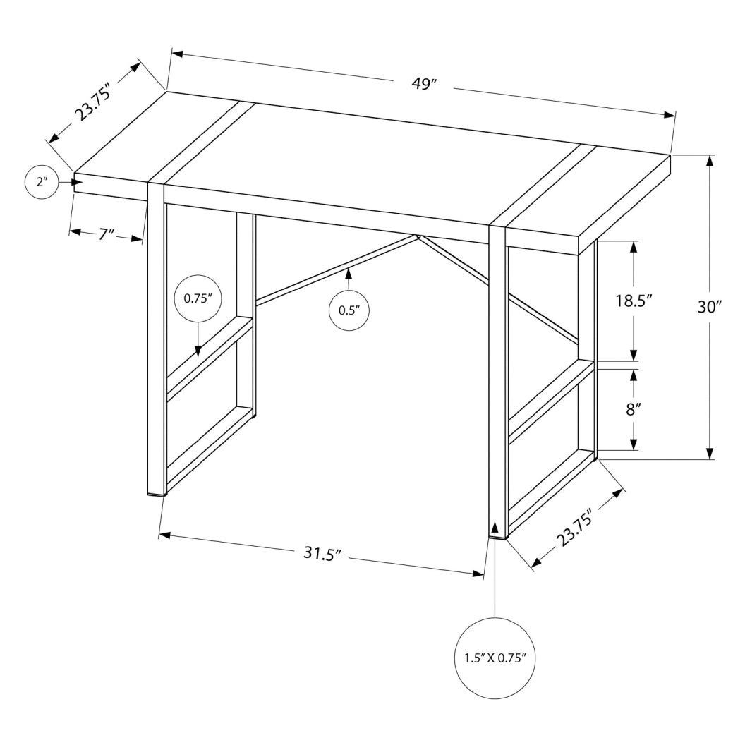 Bureau de travail en MDF/stratifié et métal argenté - I 7662-7663-7664