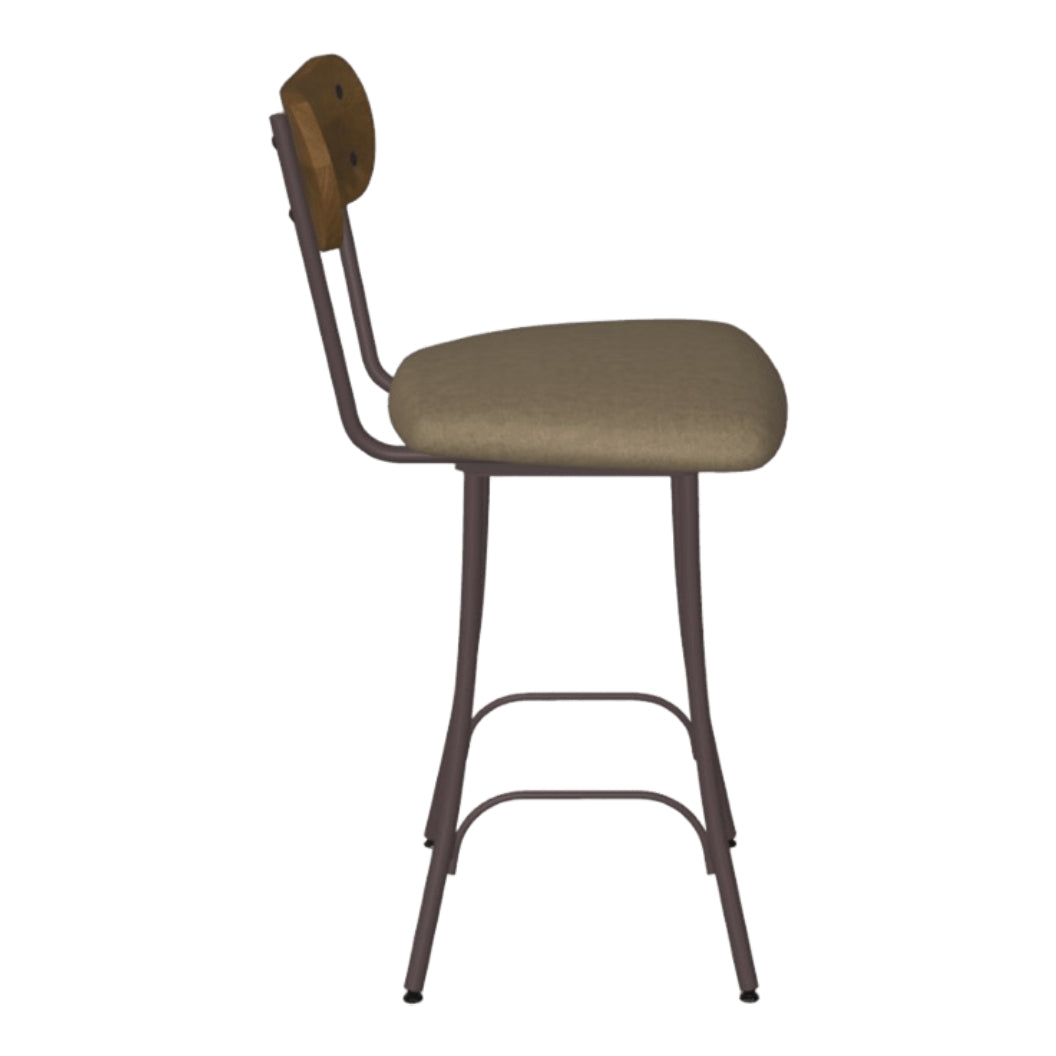 Tabouret de comptoir pivotant en métal avec une assise rembourrée aspect cuir brun - Bean