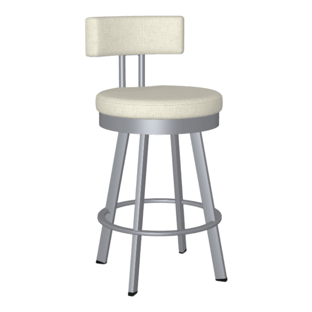 Tabouret de comptoir pivotant en métal inox avec assise rembourrée en tissu ivoire - Barry