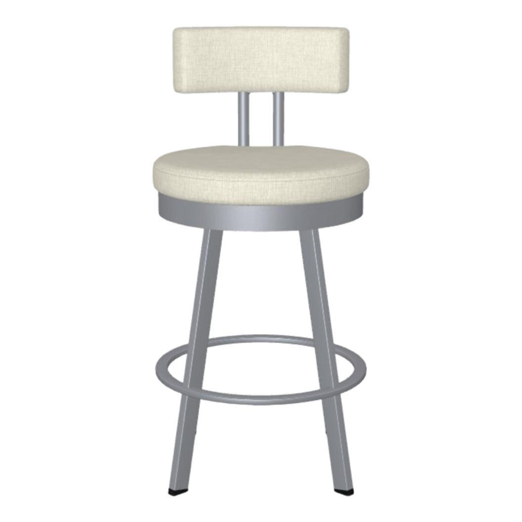 Tabouret de comptoir pivotant en métal inox avec assise rembourrée en tissu ivoire - Barry