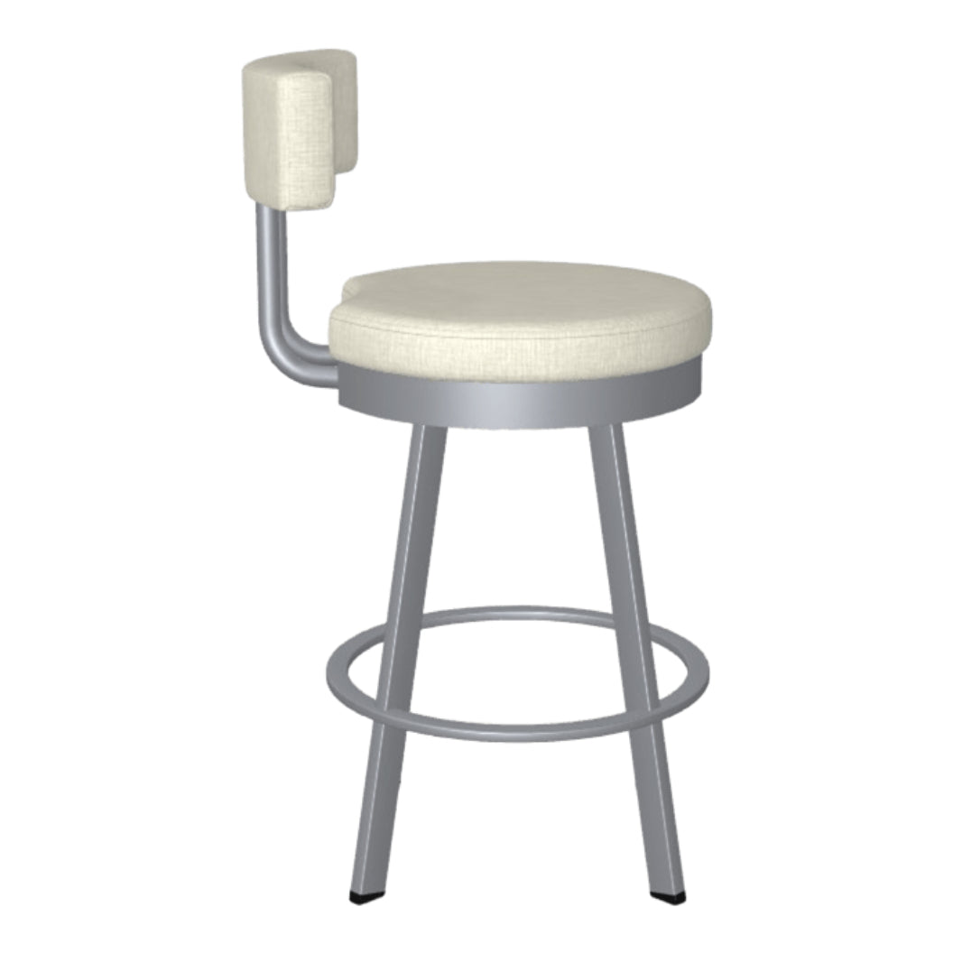 Tabouret de comptoir pivotant en métal inox avec assise rembourrée en tissu ivoire - Barry