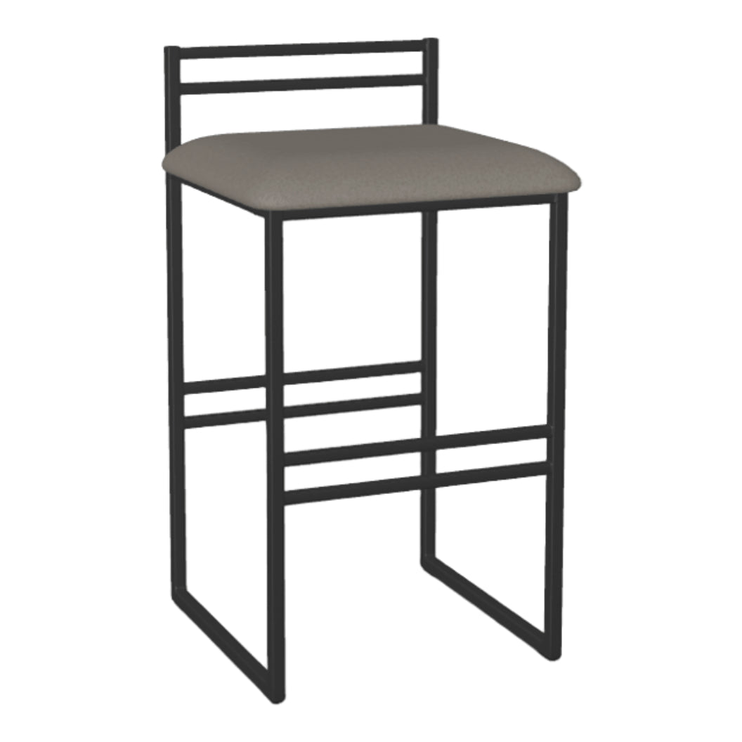 Tabouret de comptoir en métal noir avec assise rembourrée aspect cuir gris - Sonoma