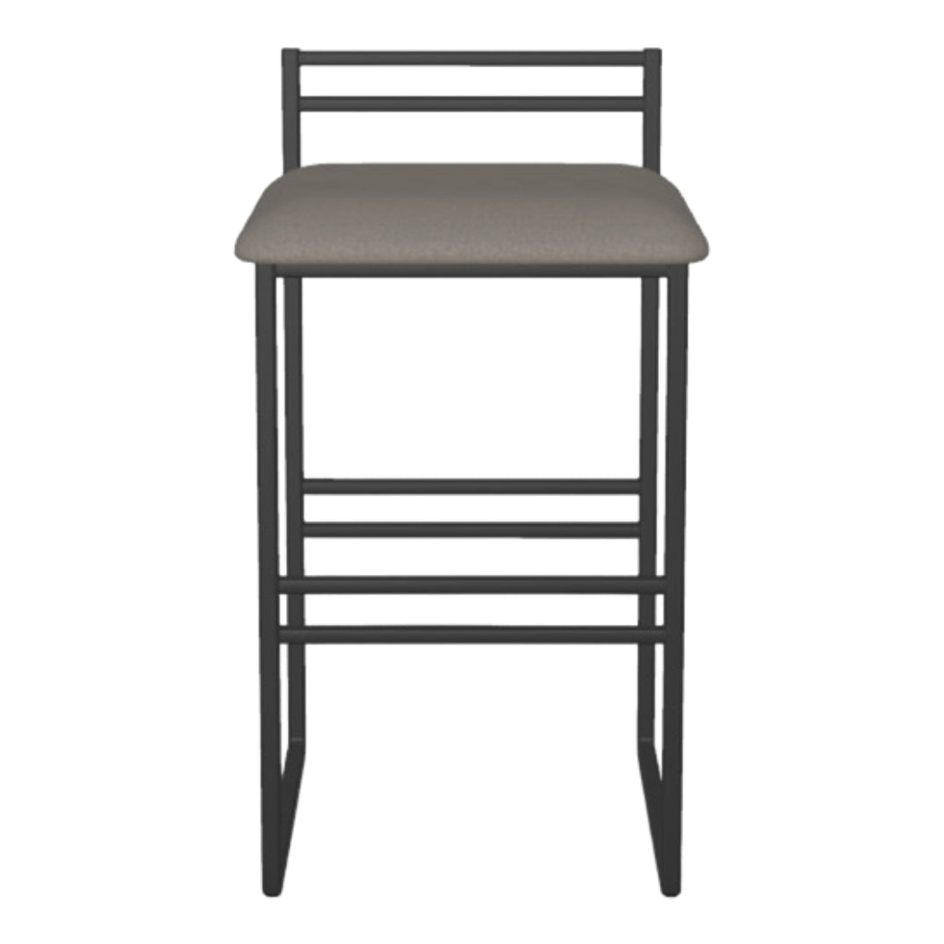 Tabouret de comptoir en métal noir avec assise rembourrée aspect cuir gris - Sonoma